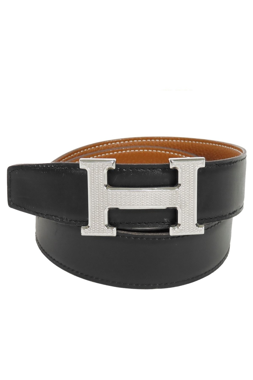 Hermes Con H Belt Black Gold Silver Box Calf Togo Reversible Gyroch Buckle 90